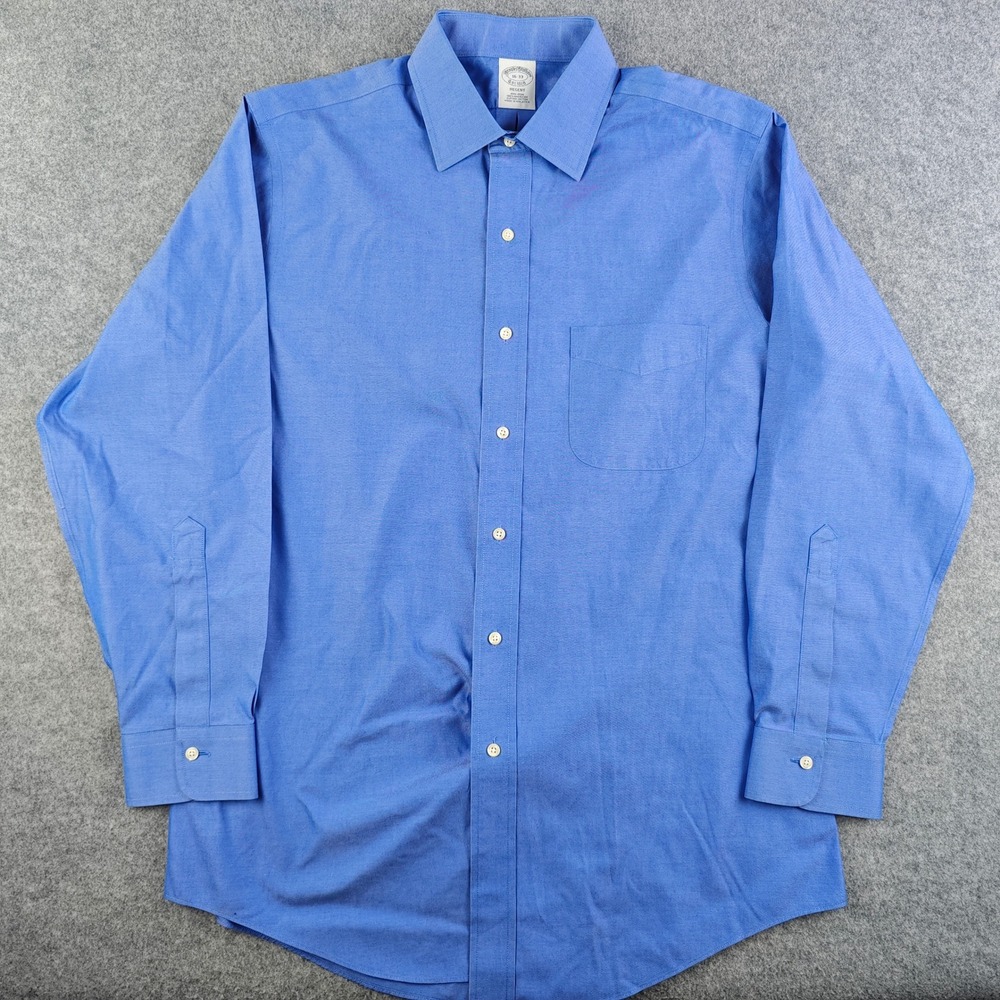 Brooks Brothers Regent Fit Non-Iron Dress Shirt Mens 16-33 Blue Supima Cotton